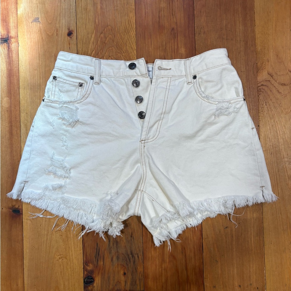By Together White Distressed High-Rise Denim Shorts